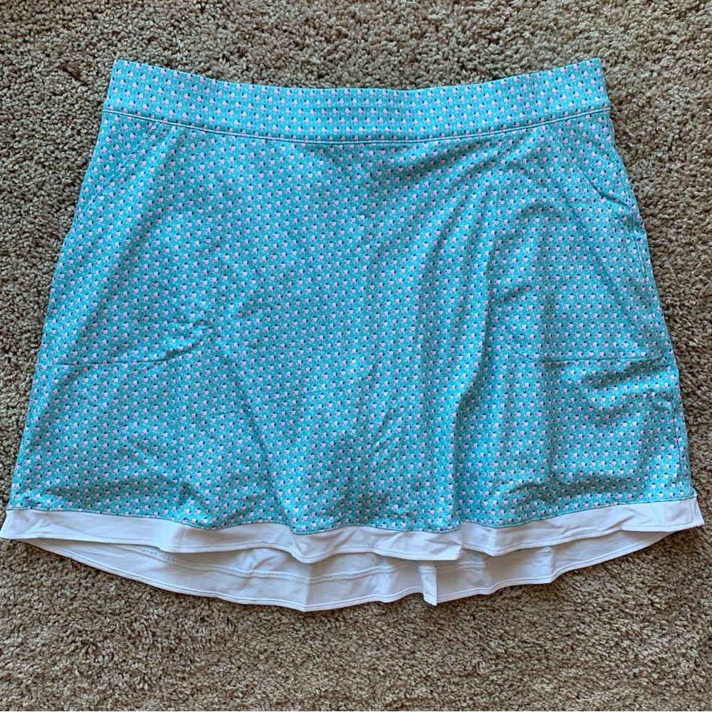 Peter Millar Golf Skort XL Blue Wine Glasses Cocktail Print Pockets Lined UPF 50